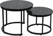 Ławy i stoliki kawowe - kontrast Stoliki kawowe okrągłe zestaw stolików loft fi 53x45 fi 43x35 marmur czarny + srebrny - miniaturka - grafika 1