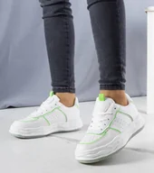 Botki damskie - Białe sneakersy z zielonymi wstawkami Nettie-37 - miniaturka - grafika 1