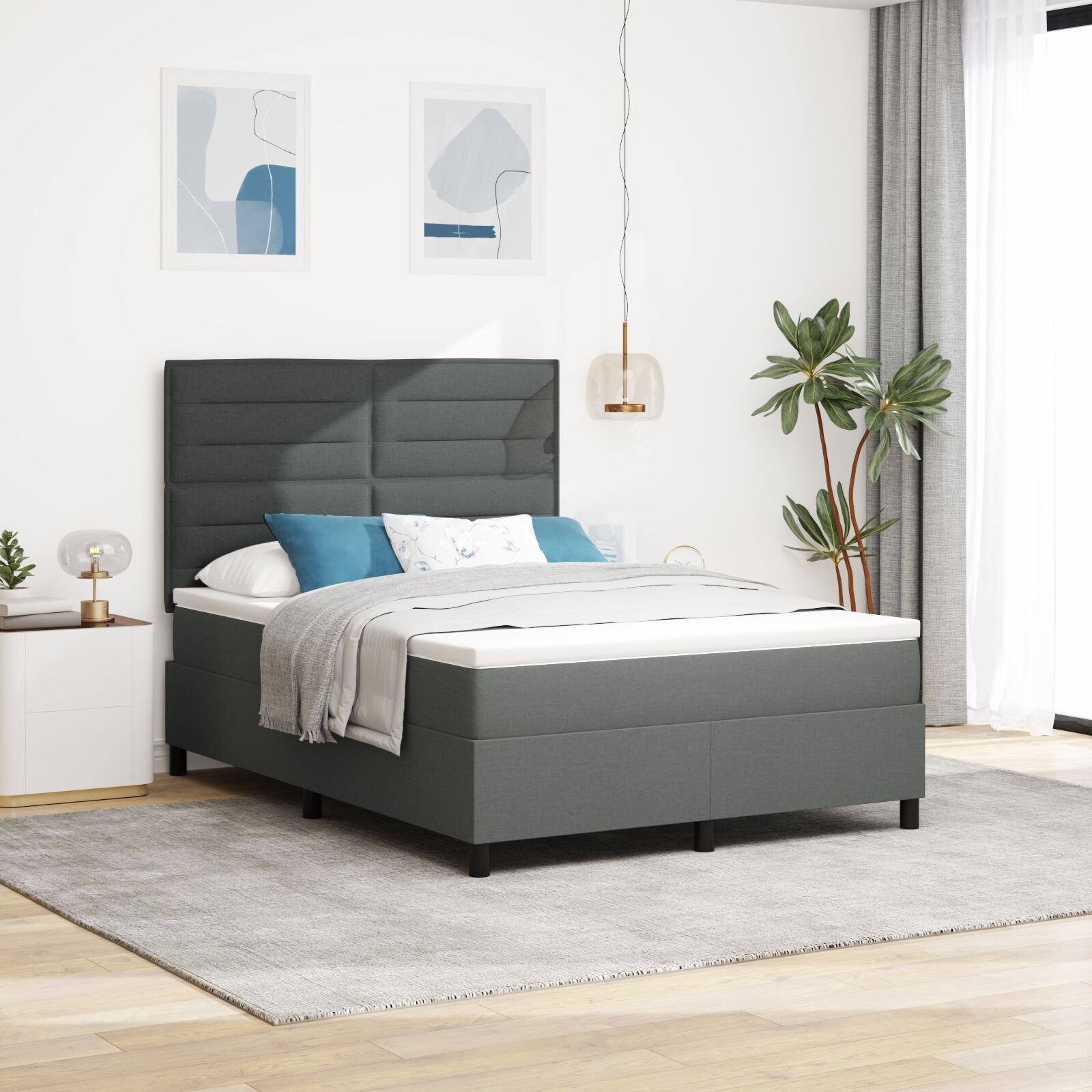 vidaXL Łóżko box spring z materacem Ciemnoszare 160x200 cm Tkanina