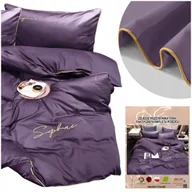 Pościel - Pościel 160x200 komplet 4cz jednolita z haftem mikrofibra Areta fioletowa - miniaturka - grafika 1