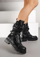 Botki damskie - Czarne Botki Workery z Paskami z Ćwiekami i Klamrami w Rockowym Stylu Zarfina - miniaturka - grafika 1