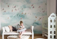 Wyposażenie pokoiku dziecięcego - Zephyr Mint Delikatna Tapeta dla dzieci w Akwarelowe Chmury - miniaturka - grafika 1