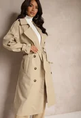Płaszcze damskie - Beżowy Oversizowy Płaszcz Trencz o Dwurzędowym Kroju z Paskiem Darinella - miniaturka - grafika 1