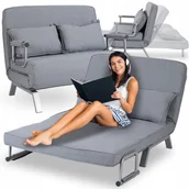 Taborety i hokery - Fotel Rozkładany Dwuosobowy Bart 2 Szary Łóżko Leżanka Do Spania - miniaturka - grafika 1