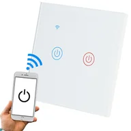 Wyłączniki światła i elektryczne - Włącznik światła WIFI i dotykowy, podwójny, szklany panel, biały. (1LM) - miniaturka - grafika 1