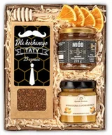 Zestawy upominkowe - Prezent na dzień ojca dla taty zestaw prezentowy. Kosz prezentowy z herbatą i miodem. - miniaturka - grafika 1