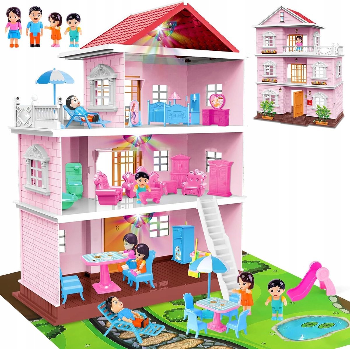 MINIATUROWY DOMEK DLA LALEK 3-POZIOMOWY AKCESORIA LALKI ZESTAW DLA DZIECI
