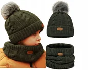 Czapki damskie - Khaki komplet zimowy czapka i komin POLAR od 48-56 - miniaturka - grafika 1