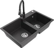 Zlewozmywaki z baterią - Mexen Tomas zlewozmywak granitowy 2-komorowy z baterią kuchenną Elia, czarny nakrapiany - 6516-76-670101-76 - miniaturka - grafika 1
