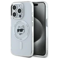 Etui i futerały do telefonów - Karl Lagerfeld KLHMP15LHLSCHH iPhone 15 Pro 6.1" biały/white hardcase IML Metal Choupette Head MagSafe - miniaturka - grafika 1