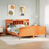 Łóżka - Łóżko z regałem, bez materaca, woskowy brąz, 200x200cm, sosnowe Lumarko! - miniaturka - grafika 1