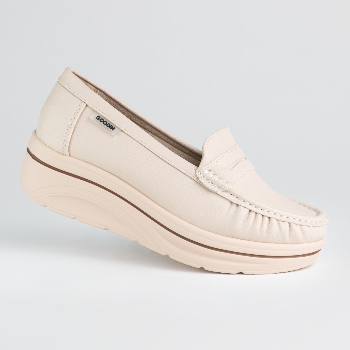 Mokasyny damskie skóra GOODIN GD-FL6077 beż lekkie klasyczne 39