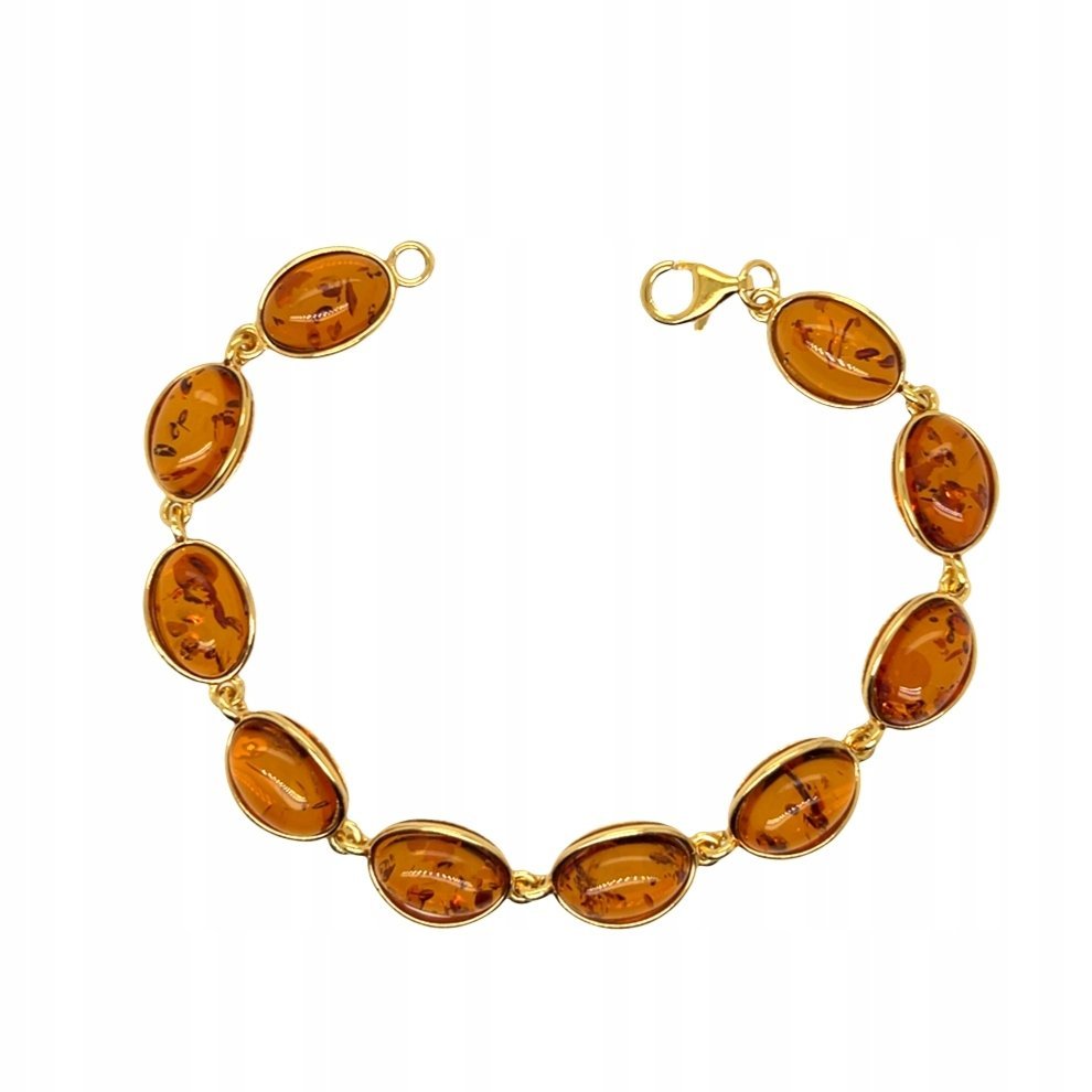 Bransoletka srebrna 925 POZŁACANA z bursztynem naturalnym delikatna