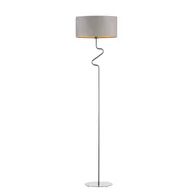 Lampy stojące - Metalowa Lampa Podłogowa Z Zagiętym Stelażem Moroni Velur E27, Szary Ze Złotym Wnętrzem/Srebrny - miniaturka - grafika 1