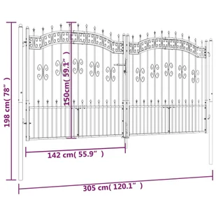 VidaXL Brama z grotami, czarna, 305x198 cm, malowana proszkowo stal - Ogrodzenia - miniaturka - grafika 7