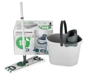 Miotły, szufle, mopy - Zestaw mop płaski mikrofibra wiadro z wyciskaczem kij teleskopowy EcoEgo - miniaturka - grafika 1