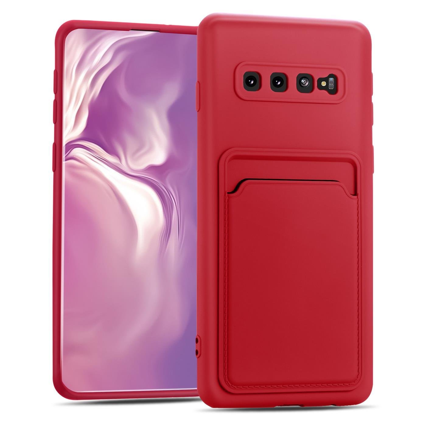 Etui na telefon komórkowy Samsung Galaxy S10 silikonowe etui ochronne z kieszenią na kartę Slim Wallet Case, czerwone