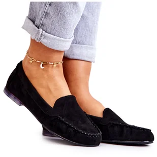 Zamszowe Mokasyny Sergio Leone MK722 Czarne - Mokasyny damskie - miniaturka - grafika 1