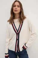 Swetry damskie - Tommy Hilfiger kardigan wełniany kolor beżowy lekki WW0WW42151 - miniaturka - grafika 1