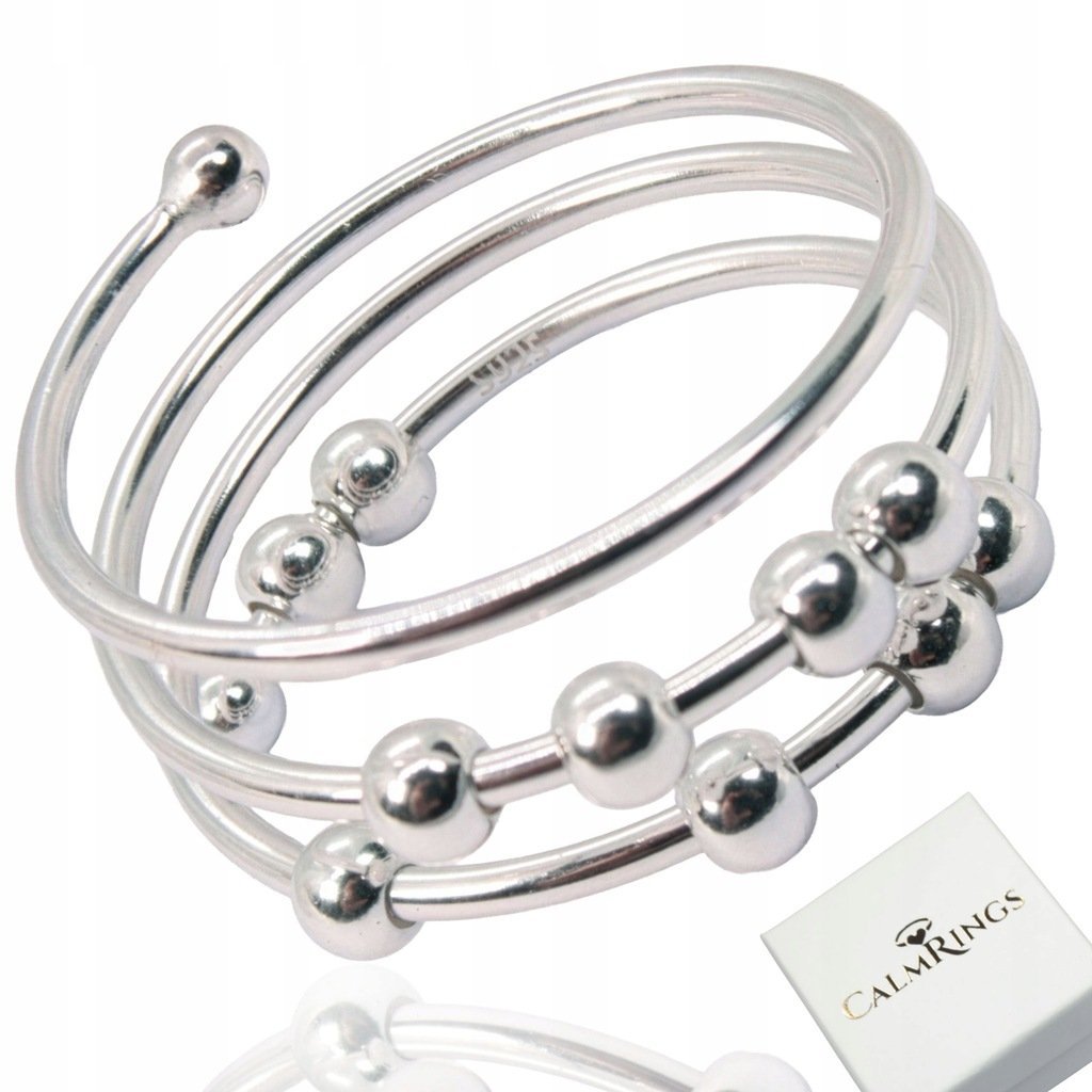 Pierścionek antystresowy SREBRO 925 z ruchomymi kulkami damski regulowany