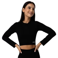 Koszulki sportowe damskie - Koszulka damska GymBeam FLO Ribbed CropTop Black S - miniaturka - grafika 1