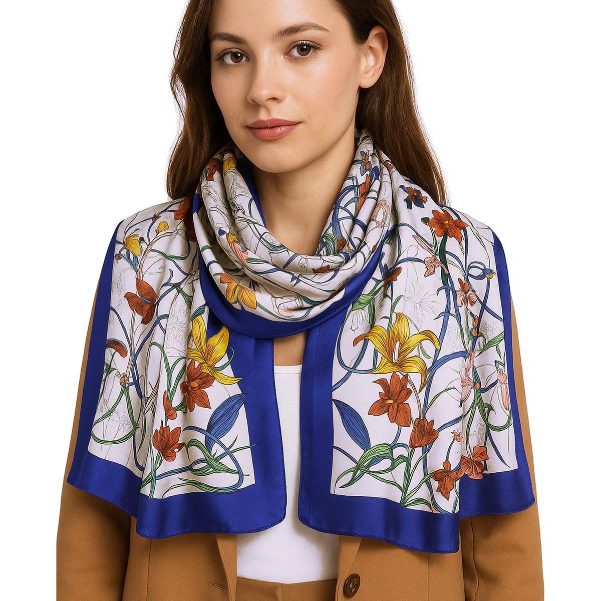 Szal damski w kwiaty biały wiskoza 85x180