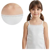 Koszulki dla dziewczynek - PODKOSZULKA DZIEWCZĘCA MŁODZIEŻOWA BIAŁA NA RAMIĄCZKACH Z KORONKĄ ELEGANCKA KOMUNIJNA BIELIZNA DLA DZIEWCZYNKI BAWEŁNIANA 134 - miniaturka - grafika 1