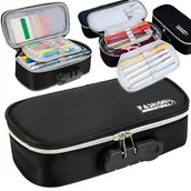 Piórniki - Piórnik szkolny komorowy na szyfr czarny z uchwytem - miniaturka - grafika 1