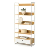 Regały - Regał Skandynawski Z Praktyczną Szufladą Pojemne Półki Lionel Dąb Biały - miniaturka - grafika 1