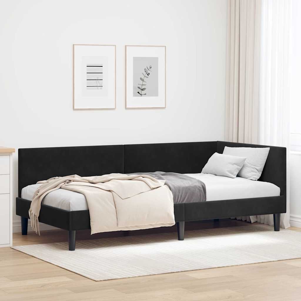 vidaXL vidaXL Rama łóżka narożnego Czarny 100 cm x 200 cm Aksamit