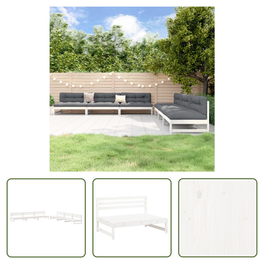 The Living Store 6-częściowy zestaw wypoczynkowy do ogrodu biały lite drewno sosnowe