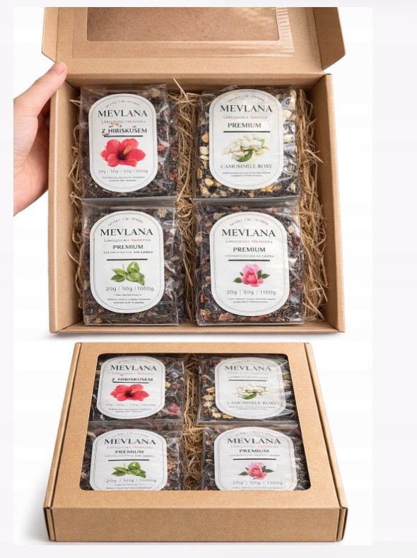 Zestaw 4 Herbat Czarnych Liściastych z Kwiatami Hibiskus Róża Jaśmin 400g