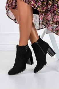 Botki Sergio Leone damskie na słupku z ozdobnymi nitami czarne BT352 - Botki damskie - miniaturka - grafika 1