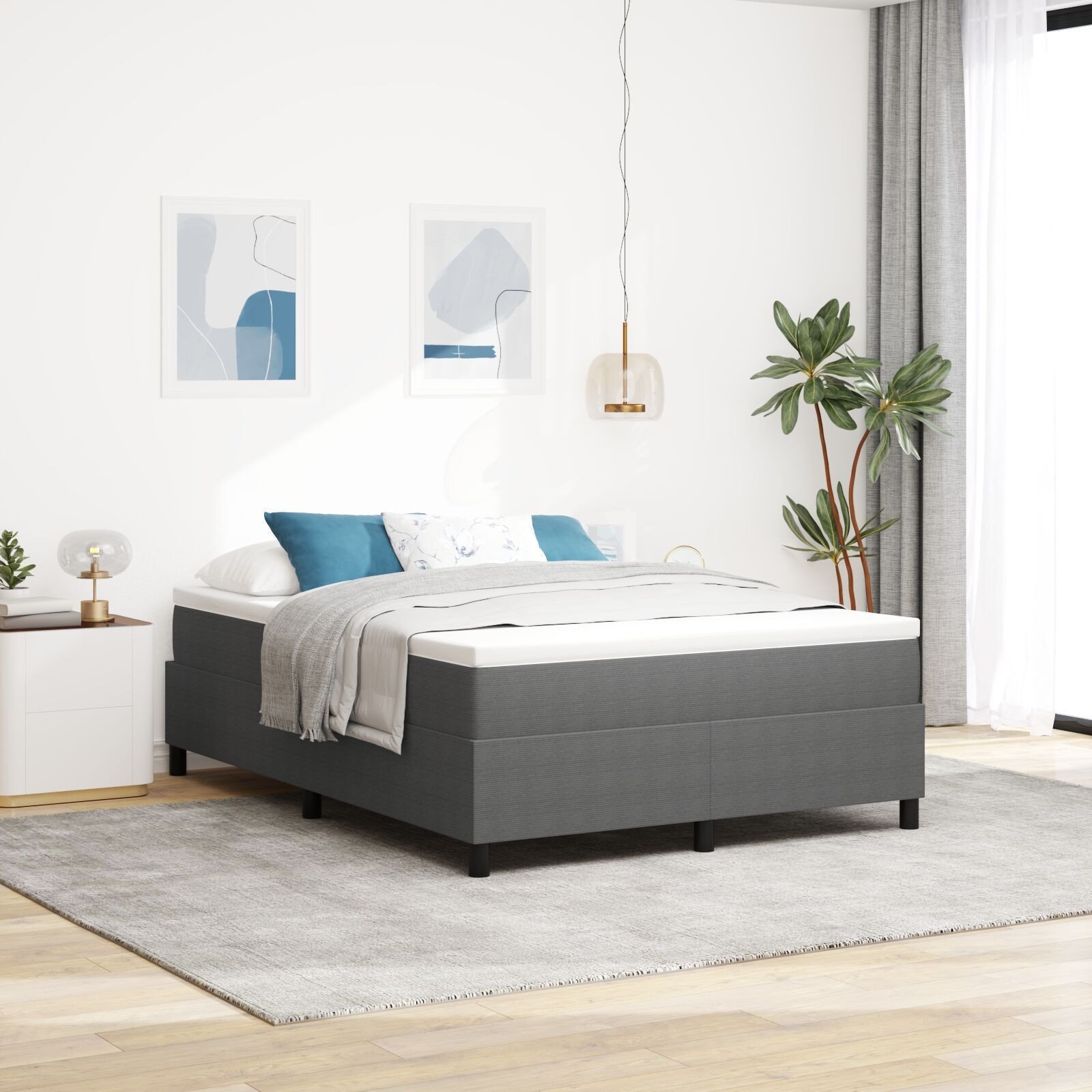 vidaXL Łóżko Box Spring z materacem Jasnoszary 160x200 cm Tkanina sztruksowa