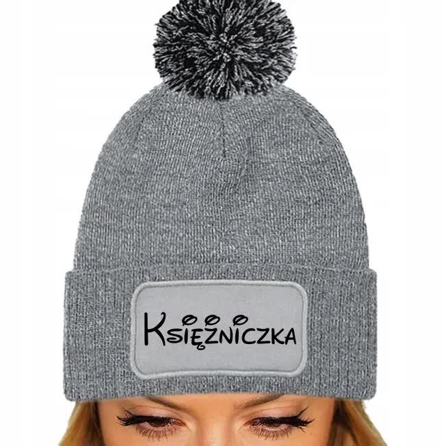 CZAPKA POMPON Jesienna BAWEŁNIANA ZIMOWA Szara Prezent DLA KSIĘŻNICZKI