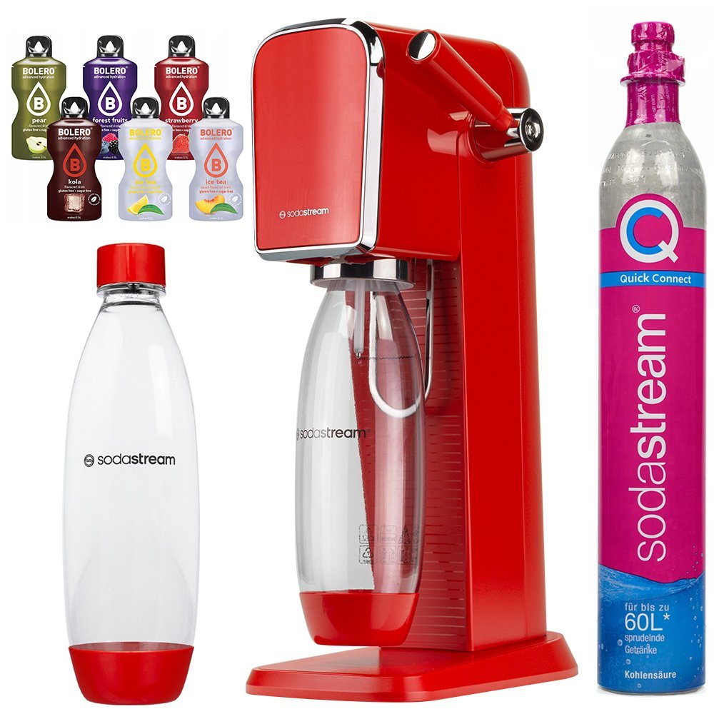 Saturator do wody SODASTREAM ART - czerwony bezprzewodowy gazownik z butelką Quick Connect, zestaw Bolero bez cukru