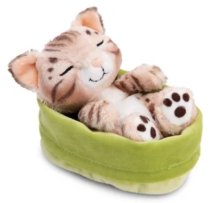 NICI 49747 Maskotka kot bengalski 12cm śpiący w koszyku, zielony GREEN - Maskotki i pluszaki - miniaturka - grafika 1