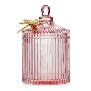 Ameliahome Organizer Szklany Z Pokrywką I Ważką Dragonfly 10,5X16,6 Pudrowy Róż - Pudła i pojemniki do przechowywania - miniaturka - grafika 1