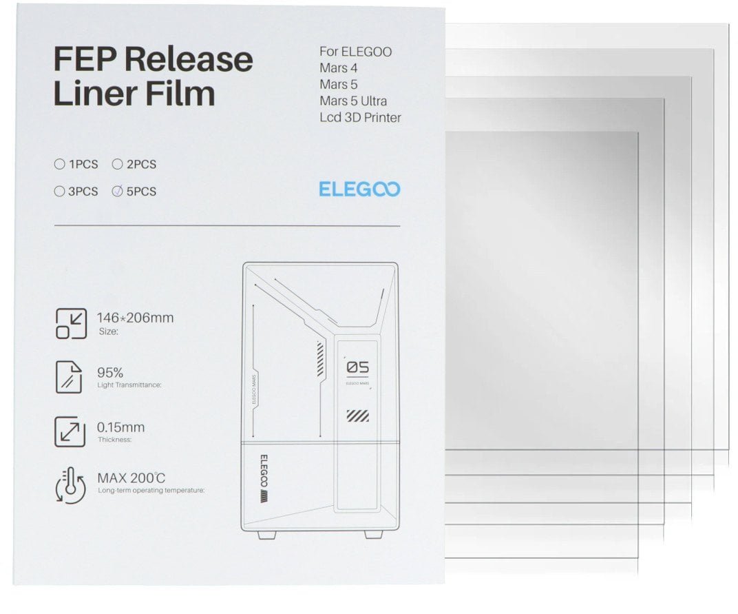 Folia FEP do drukarek 3D Elegoo Mars 4/5/5 Ultra - 206x146mm - 5szt.} ELG-25510