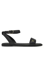 Sandały damskie - Tommy Hilfiger Sandały Ankle Strap Leather Sandal FW0FW08422 Czarny - miniaturka - grafika 1