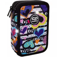 Piórniki - PIÓRNIK SZKOLNY TRZYKOMOROWY Z WYPOSAŻENIEM DLA DZIEWCZYNKI W SERDUSZKA - miniaturka - grafika 1