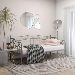 Sofa rozkładana Szara metalowa rama łóżka 90x200 cm - Sofy i kanapy - miniaturka - grafika 1
