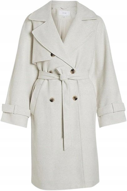 Villa Płaszcz Dwurzędowy Z Paskiem Beżowy Z Podszewką 42 Jya