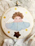 Ikony i obrazy sakralne - aniołek na chmurce, obrazek na pamiątkę Chrztu Św. - miniaturka - grafika 1