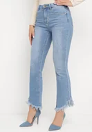 Spodnie damskie - Jasnoniebieskie Jeansy Dzwony z Postrzępionymi Nogawkami Hellise - miniaturka - grafika 1