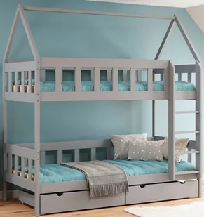 Szare łóżko dziecięce piętrowe w kształcie domku Gigi 4X 180x80 cm - Łóżka dla dzieci i młodzieży - miniaturka - grafika 1