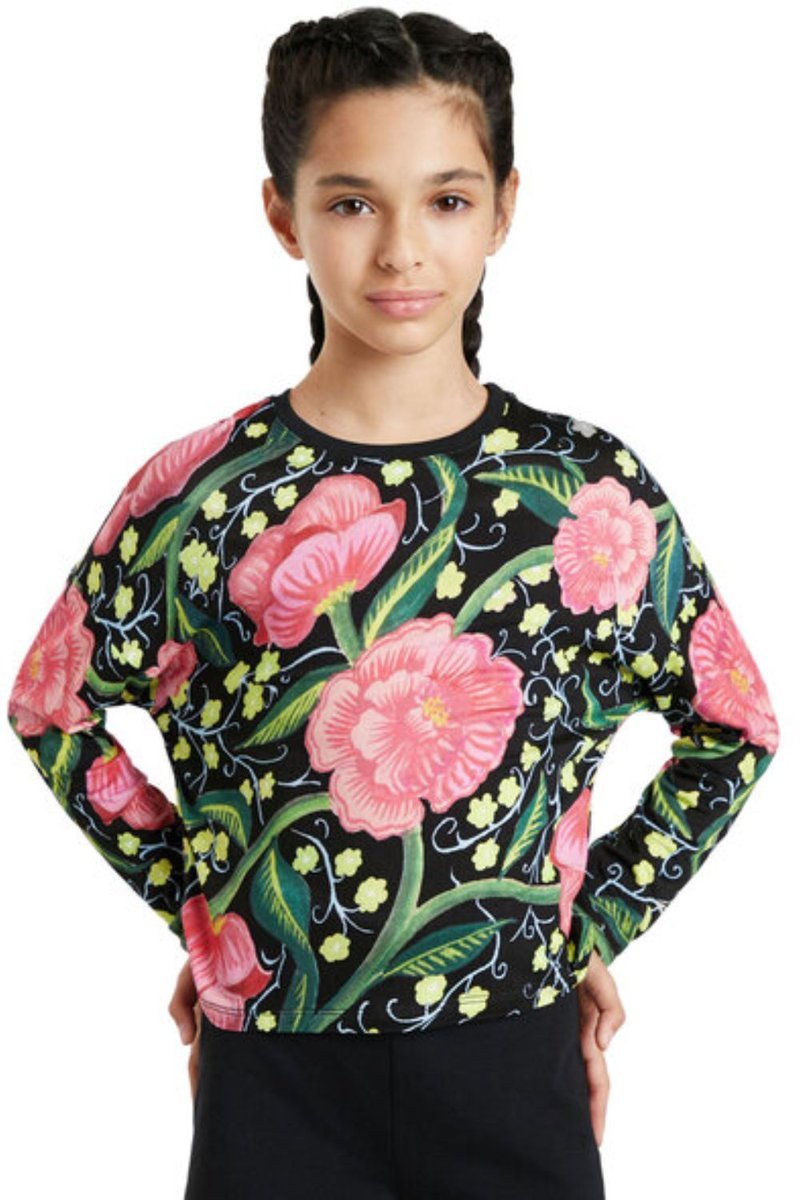 Bluzka dziewczęca Desigual Lucia czarna w kwiaty -122