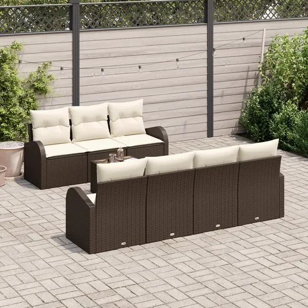 8-częściowy zestaw sofy ogrodowej, brązowo-biały, modułowy design