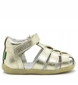 Sandały damskie - Kickers Sandały Złote Dziewczęce Na Rzepy Skórzane 22 Jwj - miniaturka - grafika 1