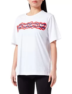 Koszulki i topy damskie - Love Moschino Damska koszulka oversize fit z krótkim rękawem z nadrukiem w paski, optical white, 42 - grafika 1